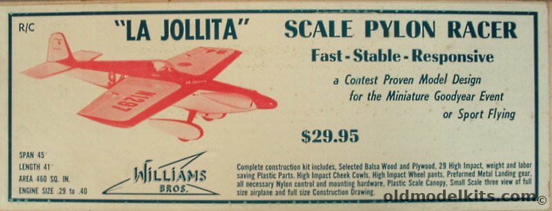 Williams Brothers La Jollita Scale Pylon Racer - 45 inch Wingspan RC Aircraft plastic model kit